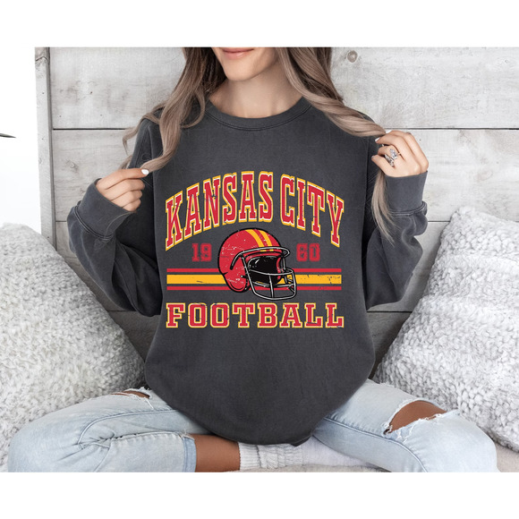 Kansas City Football Sweatshirt, Kansas City Sweatshirt Black Color - Picture 1 of 4